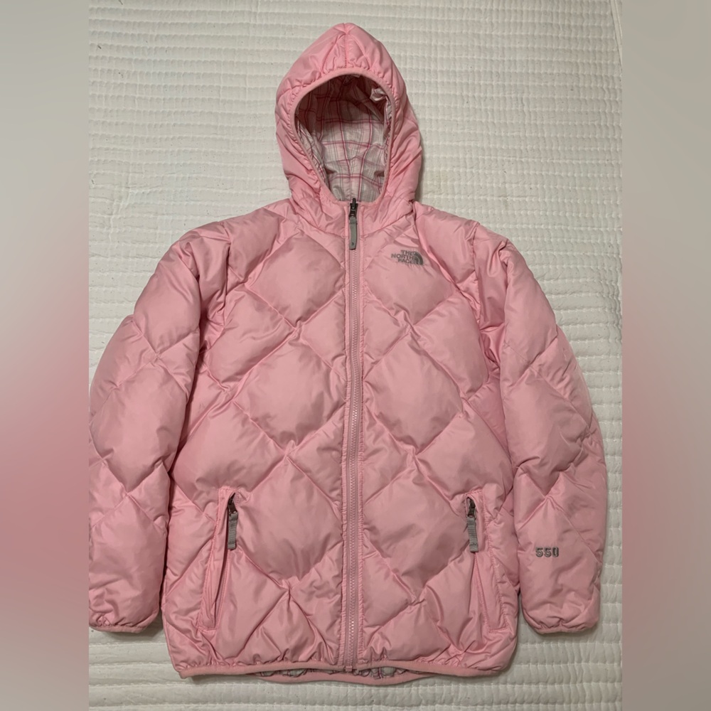 The North Face Kids Pink Puffer Reversible  Jacket and pants.